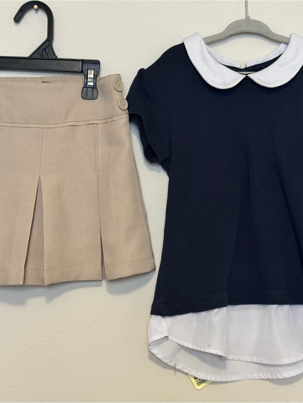Chaps Navy Short-Sleeve Top with White Peter Pan Collar and Skirt